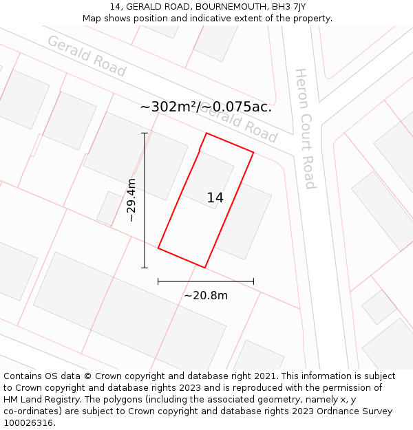 14, GERALD ROAD, BOURNEMOUTH, BH3 7JY: Plot and title map