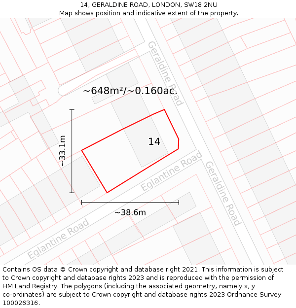 14, GERALDINE ROAD, LONDON, SW18 2NU: Plot and title map