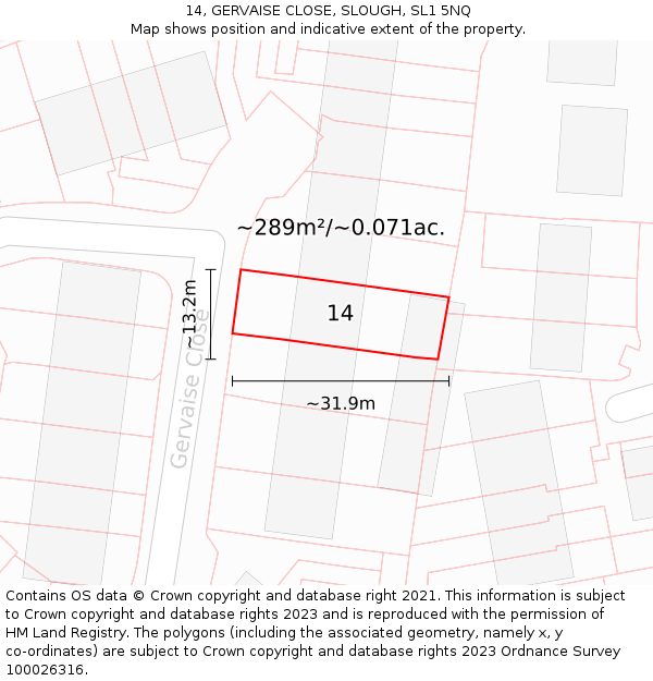 14, GERVAISE CLOSE, SLOUGH, SL1 5NQ: Plot and title map