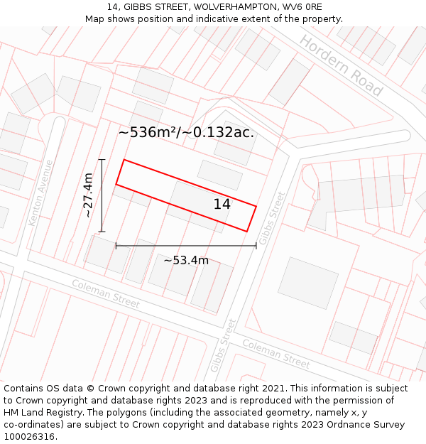 14, GIBBS STREET, WOLVERHAMPTON, WV6 0RE: Plot and title map