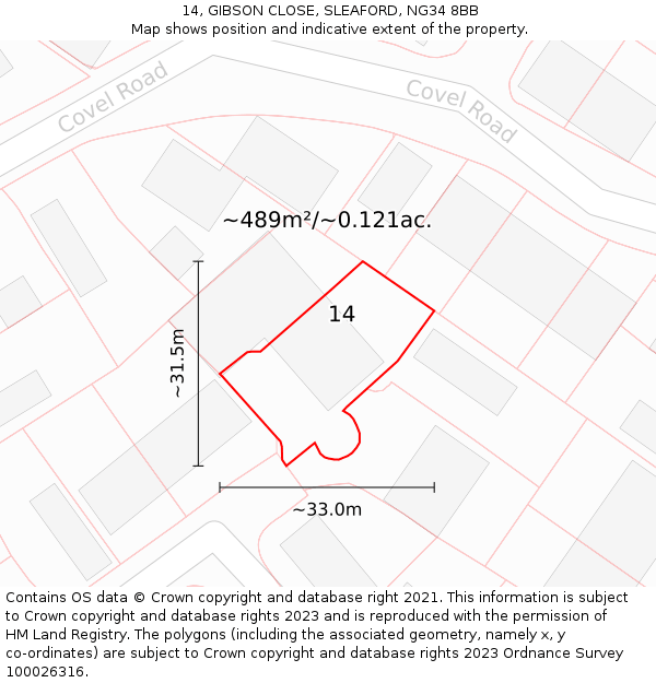 14, GIBSON CLOSE, SLEAFORD, NG34 8BB: Plot and title map