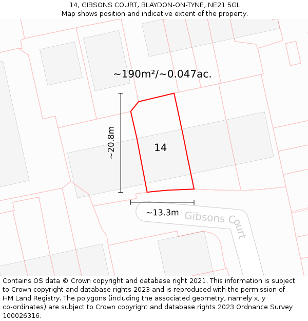 14, GIBSONS COURT, BLAYDON-ON-TYNE, NE21 5GL: Plot and title map