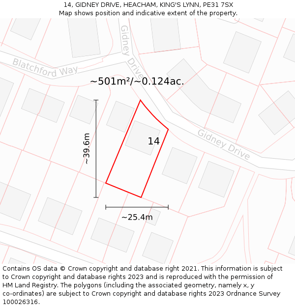 14, GIDNEY DRIVE, HEACHAM, KING'S LYNN, PE31 7SX: Plot and title map