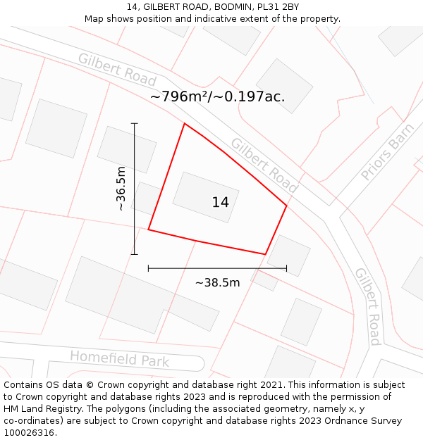 14, GILBERT ROAD, BODMIN, PL31 2BY: Plot and title map