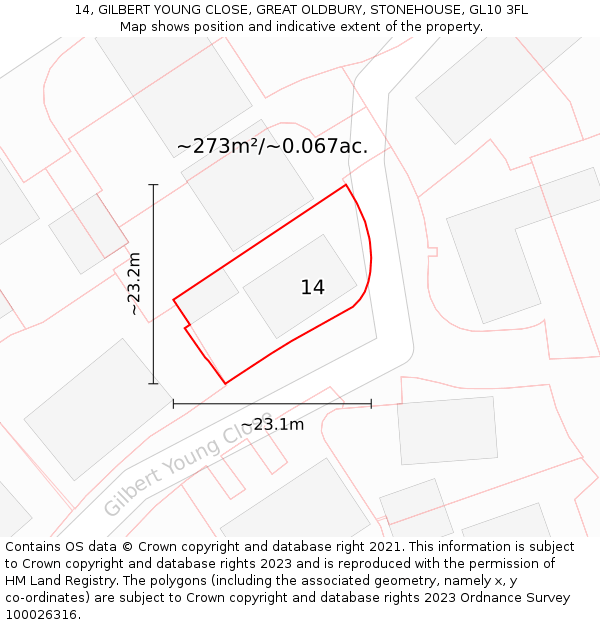 14, GILBERT YOUNG CLOSE, GREAT OLDBURY, STONEHOUSE, GL10 3FL: Plot and title map