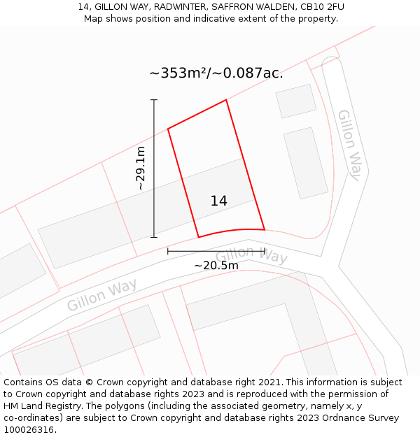 14, GILLON WAY, RADWINTER, SAFFRON WALDEN, CB10 2FU: Plot and title map