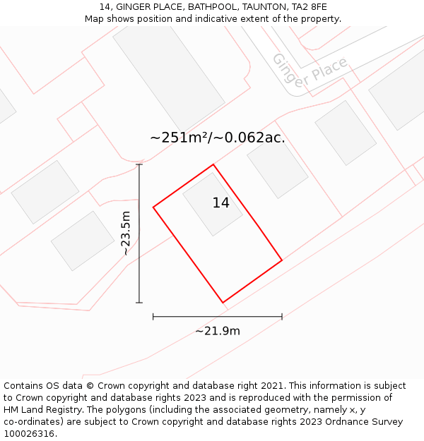 14, GINGER PLACE, BATHPOOL, TAUNTON, TA2 8FE: Plot and title map