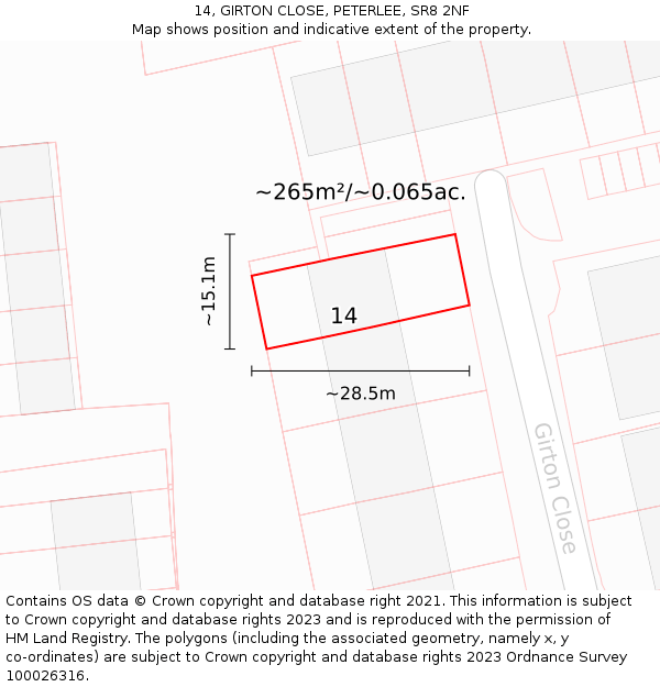 14, GIRTON CLOSE, PETERLEE, SR8 2NF: Plot and title map