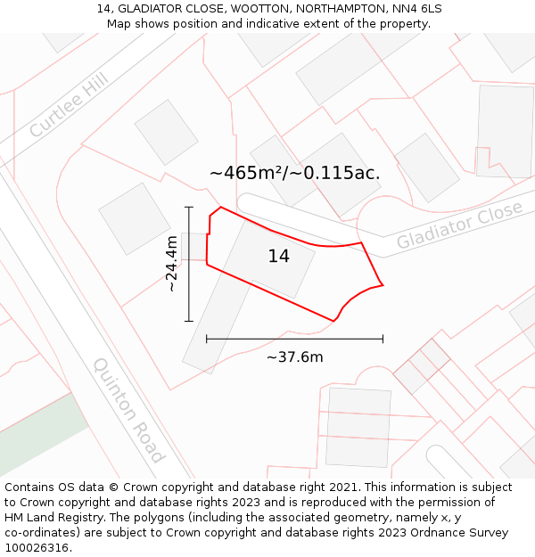 14, GLADIATOR CLOSE, WOOTTON, NORTHAMPTON, NN4 6LS: Plot and title map