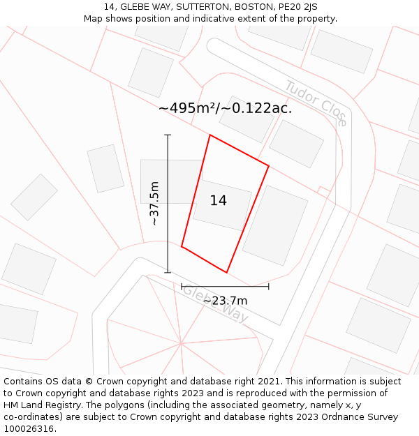 14, GLEBE WAY, SUTTERTON, BOSTON, PE20 2JS: Plot and title map
