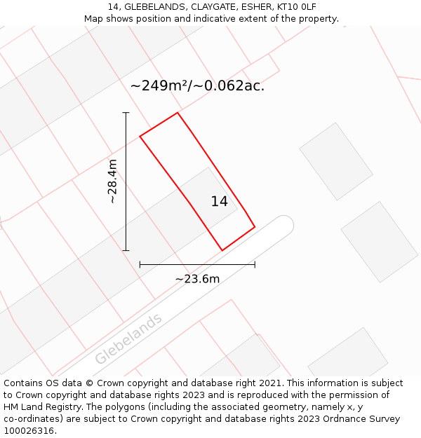 14, GLEBELANDS, CLAYGATE, ESHER, KT10 0LF: Plot and title map
