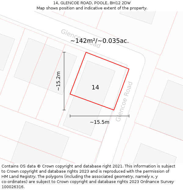14, GLENCOE ROAD, POOLE, BH12 2DW: Plot and title map