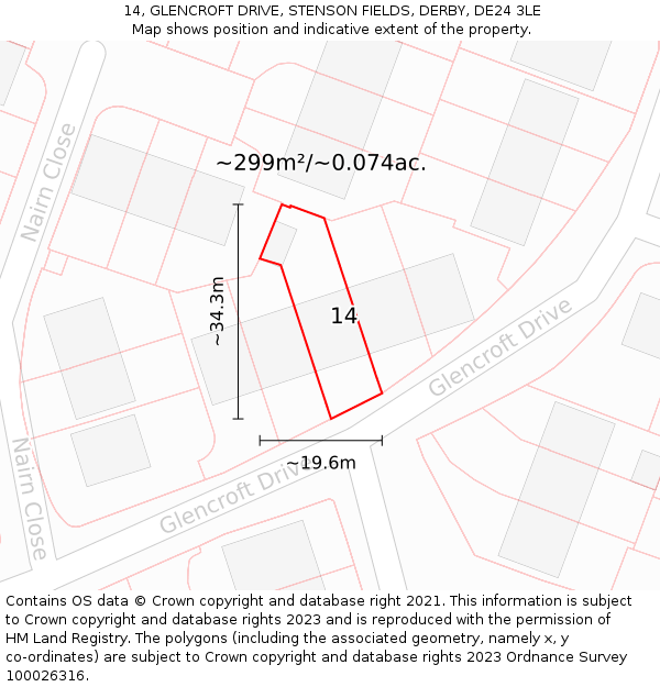 14, GLENCROFT DRIVE, STENSON FIELDS, DERBY, DE24 3LE: Plot and title map