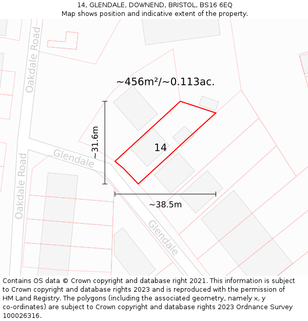 14, GLENDALE, DOWNEND, BRISTOL, BS16 6EQ: Plot and title map