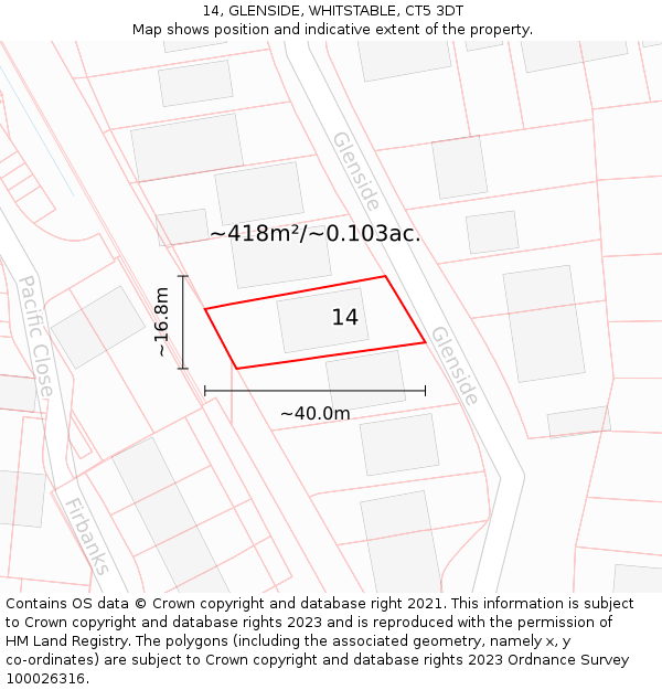 14, GLENSIDE, WHITSTABLE, CT5 3DT: Plot and title map