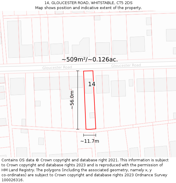 14, GLOUCESTER ROAD, WHITSTABLE, CT5 2DS: Plot and title map