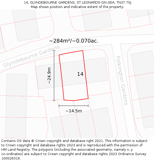 14, GLYNDEBOURNE GARDENS, ST LEONARDS-ON-SEA, TN37 7SJ: Plot and title map