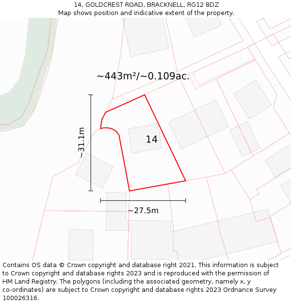 14, GOLDCREST ROAD, BRACKNELL, RG12 8DZ: Plot and title map