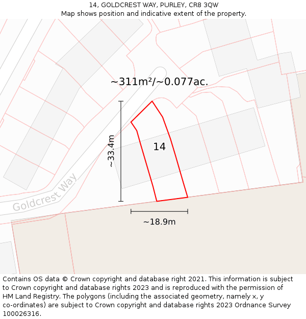 14, GOLDCREST WAY, PURLEY, CR8 3QW: Plot and title map