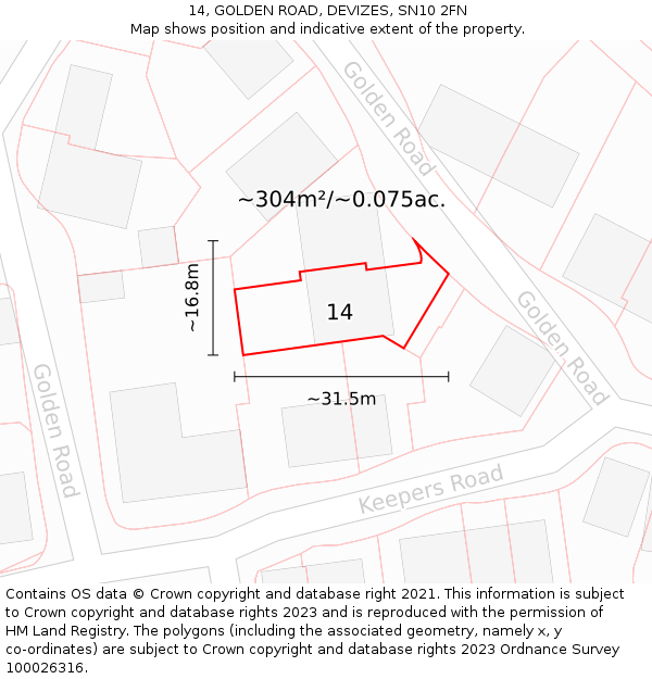 14, GOLDEN ROAD, DEVIZES, SN10 2FN: Plot and title map
