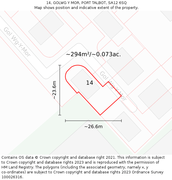 14, GOLWG Y MOR, PORT TALBOT, SA12 6SQ: Plot and title map