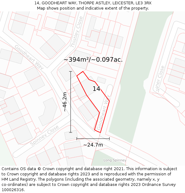 14, GOODHEART WAY, THORPE ASTLEY, LEICESTER, LE3 3RX: Plot and title map