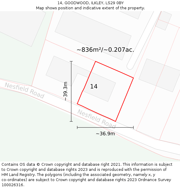 14, GOODWOOD, ILKLEY, LS29 0BY: Plot and title map