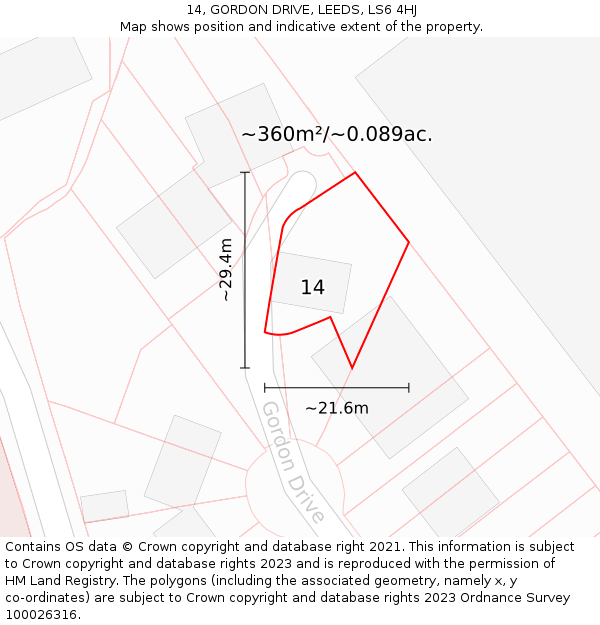 14, GORDON DRIVE, LEEDS, LS6 4HJ: Plot and title map