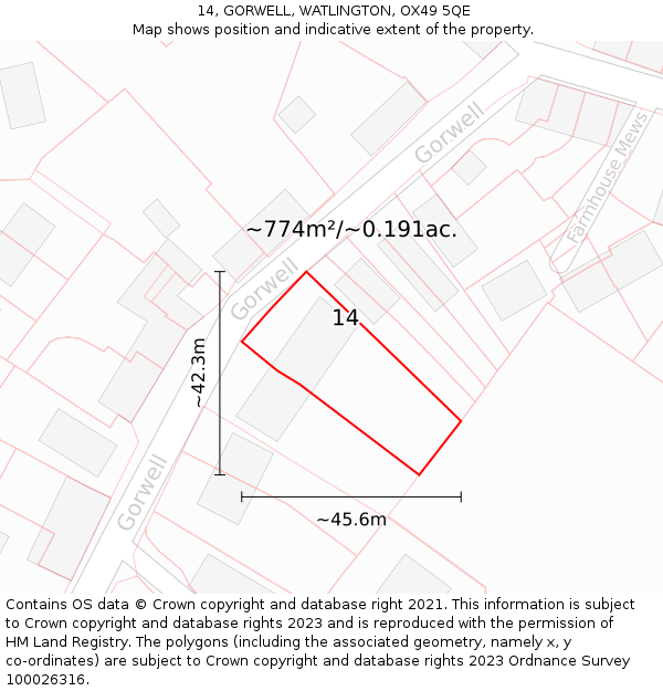 14, GORWELL, WATLINGTON, OX49 5QE: Plot and title map
