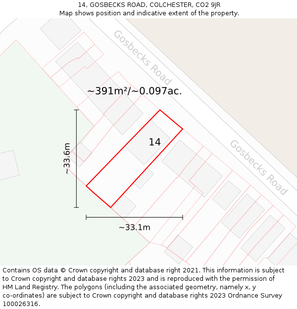 14, GOSBECKS ROAD, COLCHESTER, CO2 9JR: Plot and title map
