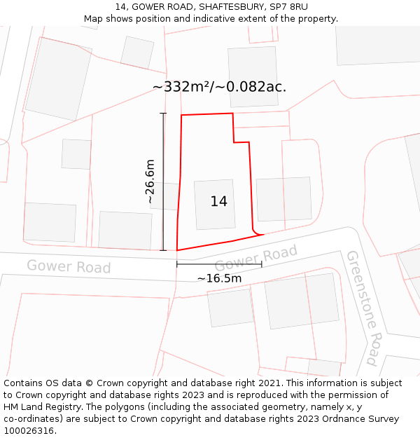 14, GOWER ROAD, SHAFTESBURY, SP7 8RU: Plot and title map