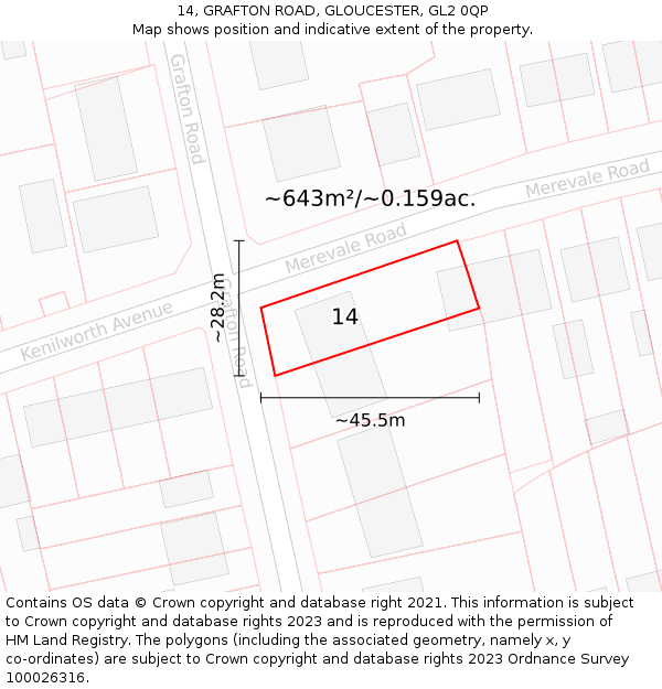 14, GRAFTON ROAD, GLOUCESTER, GL2 0QP: Plot and title map