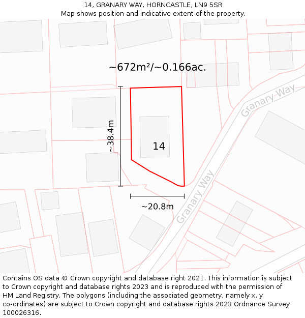 14, GRANARY WAY, HORNCASTLE, LN9 5SR: Plot and title map