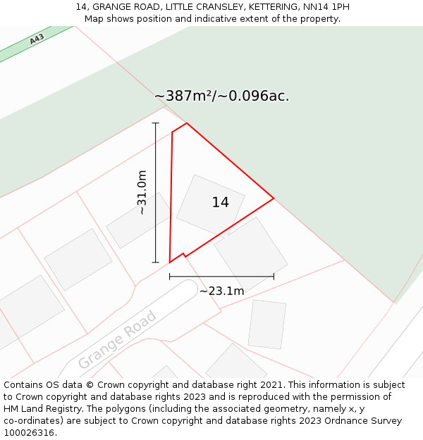 14, GRANGE ROAD, LITTLE CRANSLEY, KETTERING, NN14 1PH: Plot and title map