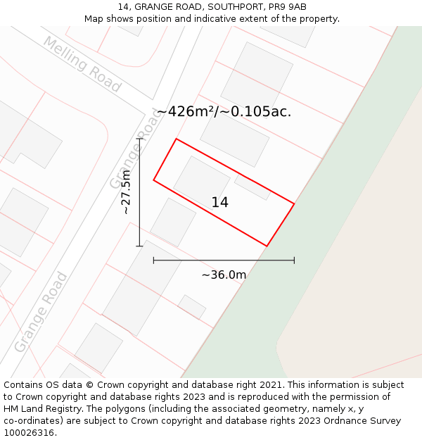14, GRANGE ROAD, SOUTHPORT, PR9 9AB: Plot and title map