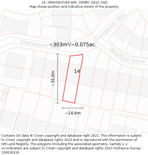 14, GRANGEOVER WAY, DERBY, DE22 3QD: Plot and title map