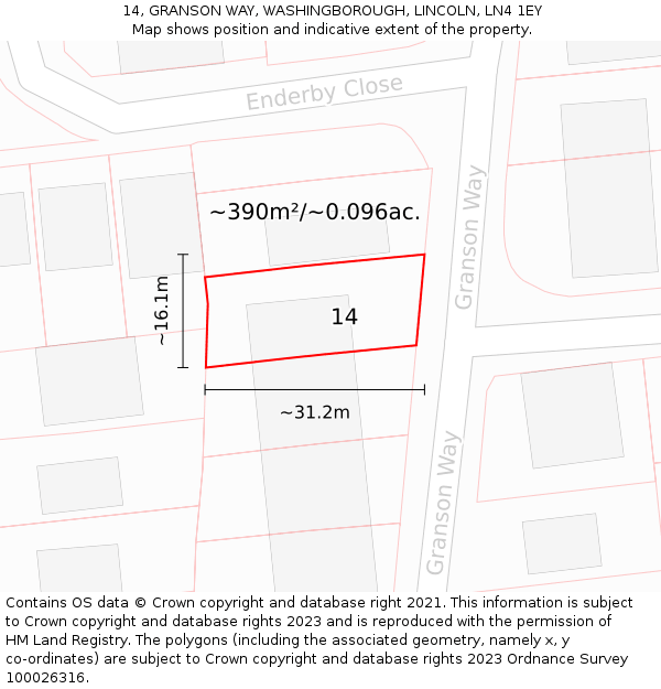 14, GRANSON WAY, WASHINGBOROUGH, LINCOLN, LN4 1EY: Plot and title map