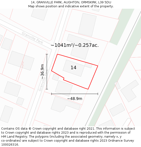 14, GRANVILLE PARK, AUGHTON, ORMSKIRK, L39 5DU: Plot and title map
