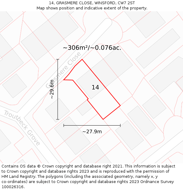 14, GRASMERE CLOSE, WINSFORD, CW7 2ST: Plot and title map