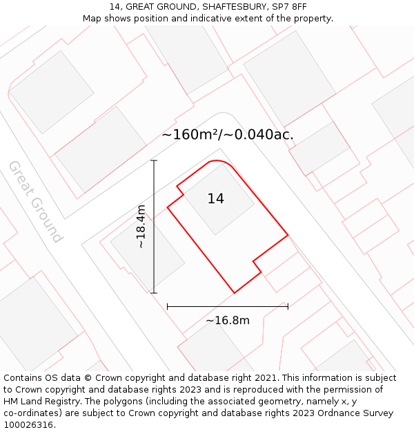 14, GREAT GROUND, SHAFTESBURY, SP7 8FF: Plot and title map