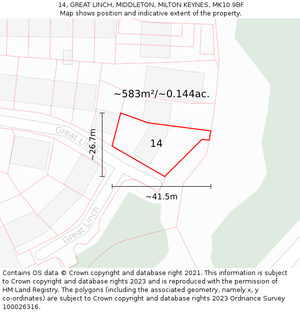 14, GREAT LINCH, MIDDLETON, MILTON KEYNES, MK10 9BF: Plot and title map