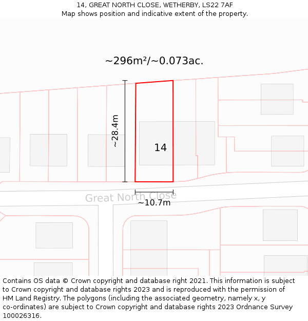 14, GREAT NORTH CLOSE, WETHERBY, LS22 7AF: Plot and title map