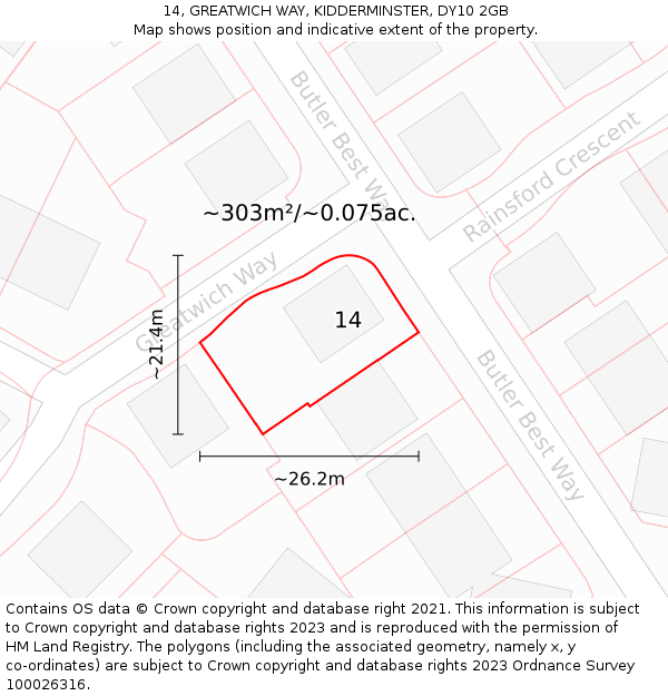 14, GREATWICH WAY, KIDDERMINSTER, DY10 2GB: Plot and title map
