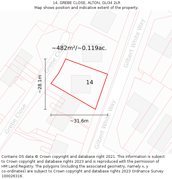 14, GREBE CLOSE, ALTON, GU34 2LR: Plot and title map