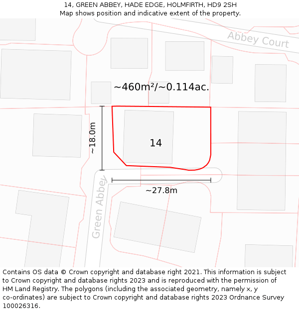 14, GREEN ABBEY, HADE EDGE, HOLMFIRTH, HD9 2SH: Plot and title map