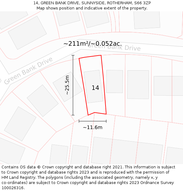 14, GREEN BANK DRIVE, SUNNYSIDE, ROTHERHAM, S66 3ZP: Plot and title map