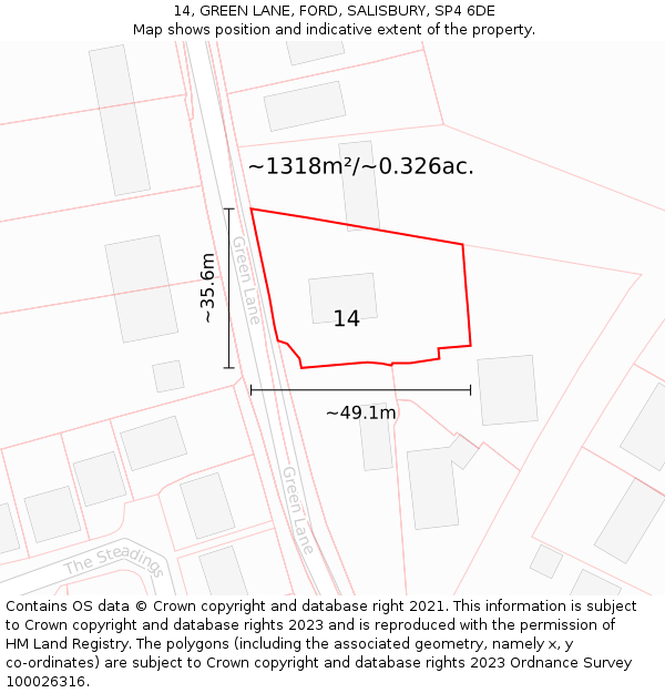 14, GREEN LANE, FORD, SALISBURY, SP4 6DE: Plot and title map