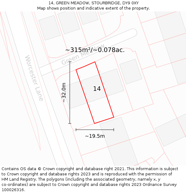 14, GREEN MEADOW, STOURBRIDGE, DY9 0XY: Plot and title map