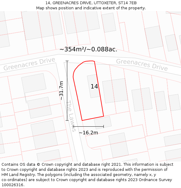 14, GREENACRES DRIVE, UTTOXETER, ST14 7EB: Plot and title map