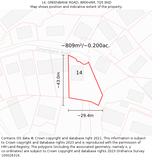 14, GREENBANK ROAD, BRIXHAM, TQ5 9ND: Plot and title map